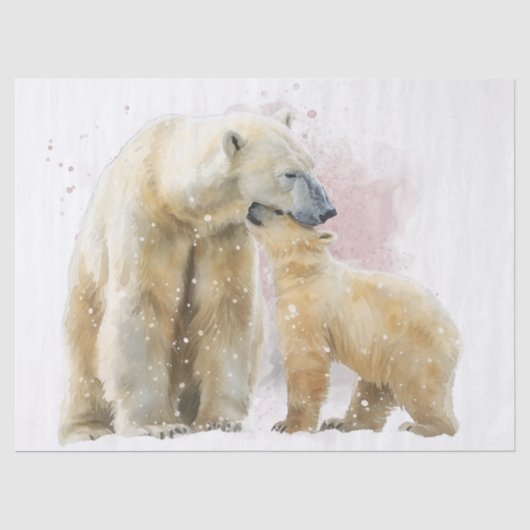 IJsbeer en welp aquarel Tissuepapier (Voorkant)