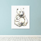 Ijsbeer en welp canvas afdruk (Insitu (Houten vloer))