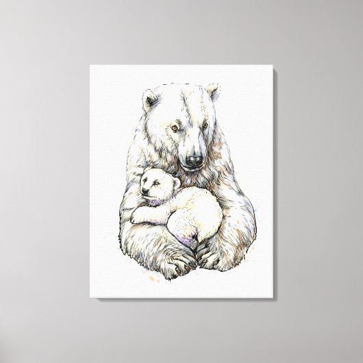 Ijsbeer en welp canvas afdruk (Voorkant)