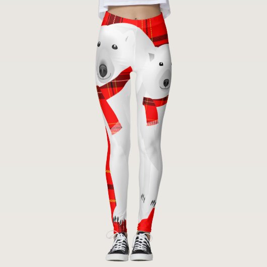 Ijsbeer en witte wolf rode geruite sjaal leggings (Voorkant)