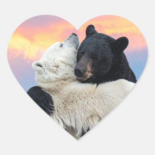 Ijsbeer en zwarte beer knuffelen hart sticker (Voorkant)