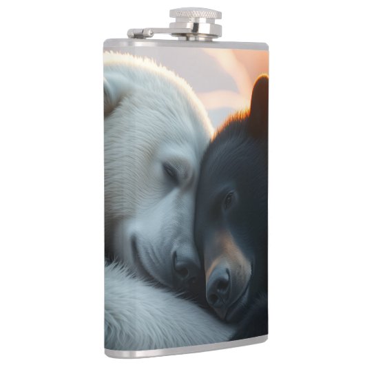 Ijsbeer en zwarte beer knuffelen heupfles (Rechts)