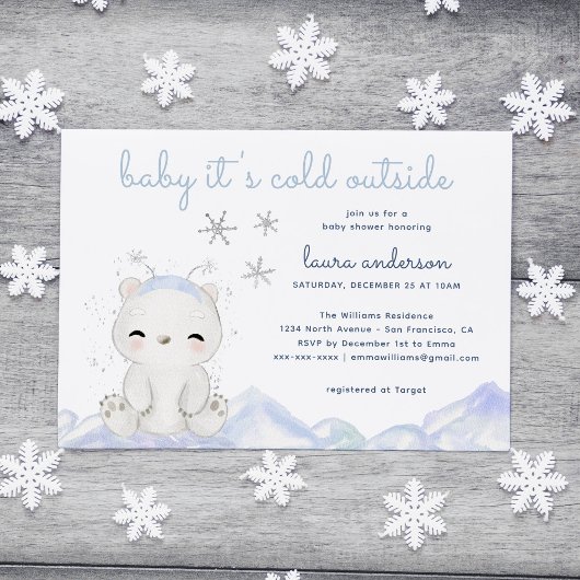 IJsbeer Het is koud buiten Winter Baby Shower Kaart