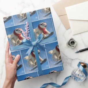 IJsbeer in de lucht op een snowboard Cadeaupapier