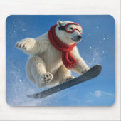 IJsbeer in de lucht op een snowboard Muismat (Voorkant)