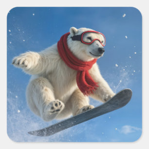 IJsbeer in de lucht op een snowboard Vierkante Sticker