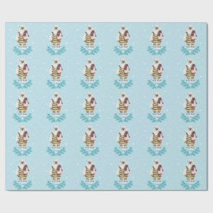 IJsbeer in Zwembroek Winter Sneeuwvlokken Blauw Cadeaupapier