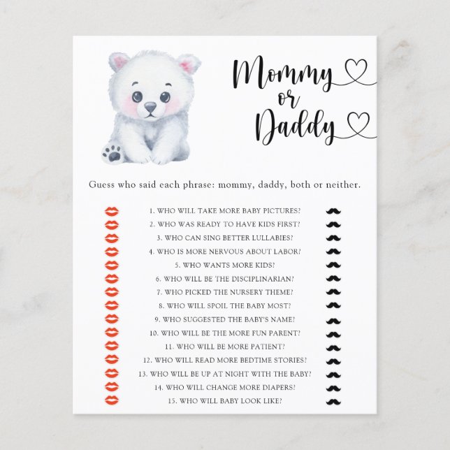 IJsbeer - mama of papa baby shower spel (Voorkant)