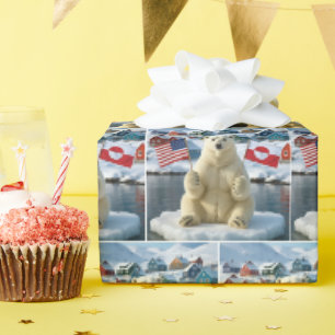 IJsbeer met Groenlandse en Amerikaanse vlaggen Cadeaupapier