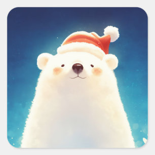 IJsbeer met kerstmuts en rode esdoornbladeren Vierkante Sticker
