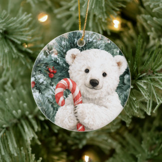 Ijsbeer Met Snoepstok Keramisch Ornament