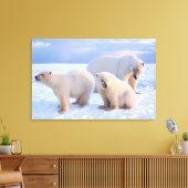 Ijsbeer-moeder met welpen op pakijs van de kust canvas afdruk (Insitu (Woonkamer))