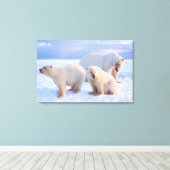 Ijsbeer-moeder met welpen op pakijs van de kust canvas afdruk (Insitu (Houten vloer))
