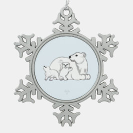 IJsbeer Moeder & Welpen Sneeuwvlok Omlijst Ornamen Tin Sneeuwvlok Ornament