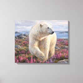 IJsbeer tussen wilde bloemen Arctische Toendra Canvas Afdruk