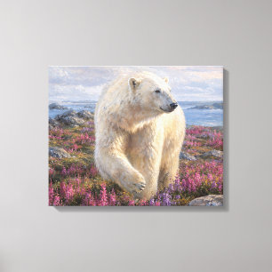 IJsbeer tussen wilde bloemen Arctische Toendra Canvas Afdruk