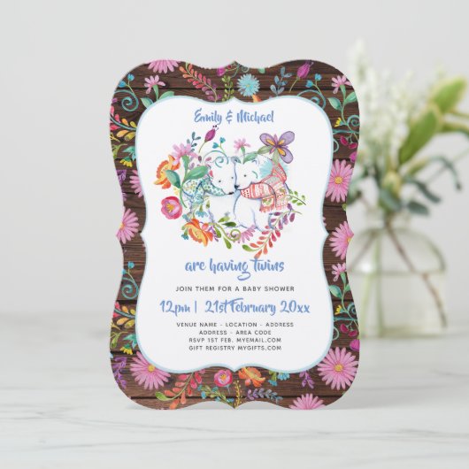 Ijsbeer TWINS Baby Shower Uitnodigingen Volkse Blo (Staand voorkant)