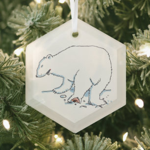 IJsbeer zeshoekige glazen kerstboomornament Glas Ornament