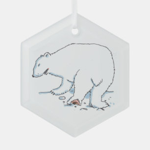 Ijsbeer zeshoekige glazen ornament