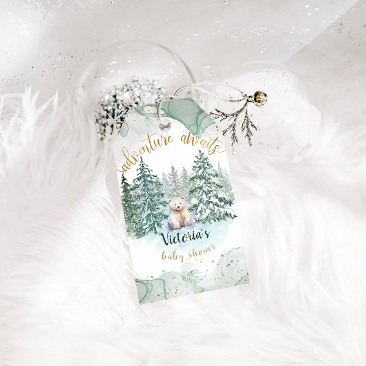 Ijsbeeravontuur wacht op een knuffelige babyshower cadeaulabel