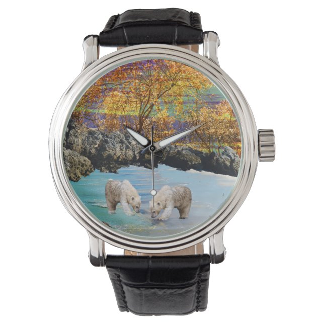 Ijsbeerwelpen vissen, horloge (Voorkant)