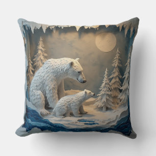 IJsberen Blauwe Arctische Bos Scene 🐻‍❄️ Kussen