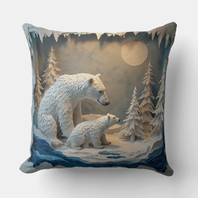 IJsberen Blauwe Arctische Bos Scene 🐻‍❄️ Kussen (Voorkant)