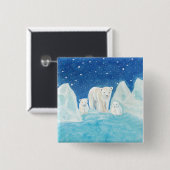 Ijsberen & Winterlandschap Vierkante Button 5,1 Cm (Voorkant /achterkant)