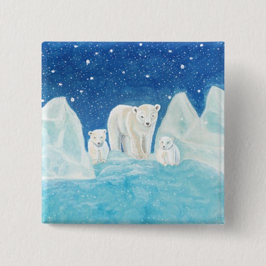 Ijsberen & Winterlandschap Vierkante Button 5,1 Cm (Voorkant)