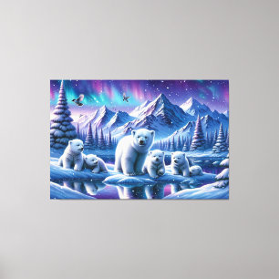 Ijsberenfamilie Besneeuwd Landschap Schilderij Canvas Afdruk