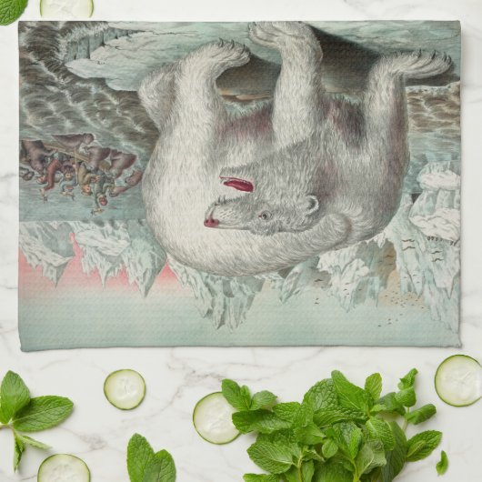  ijsberg - winterillustratie van het poolbeer theedoek (Gevouwen)