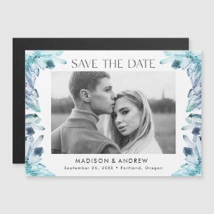 Ijsblauw Aquarel Kristallen Foto Save the Date Magnetische Uitnodiging