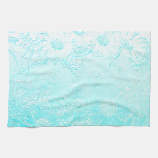 IJsblauw daisy bloemen met reliëfdruk Theedoek (Horizontaal)