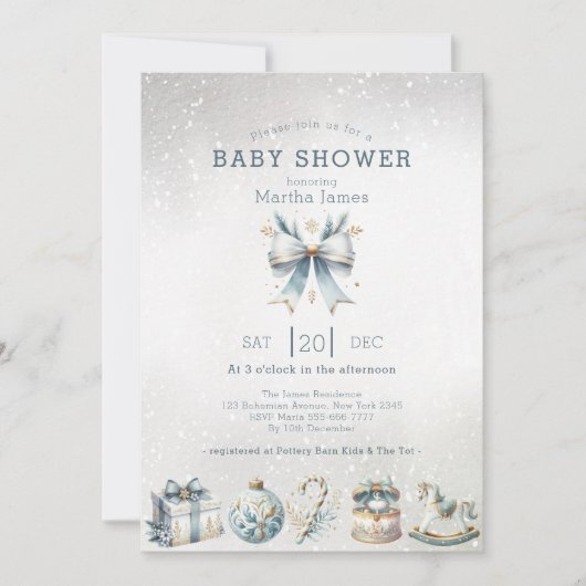 IJsblauw en goud Christmas Coquette baby shower Kaart (Voorkant)