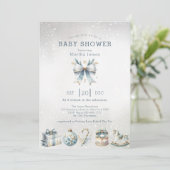 IJsblauw en goud Christmas Coquette baby shower Kaart (Staand voorkant)