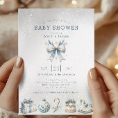 IJsblauw en goud Christmas Coquette baby shower Kaart