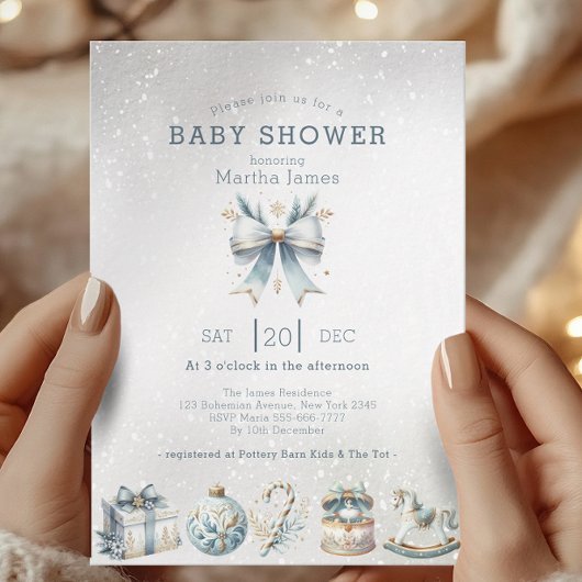 IJsblauw en goud Christmas Coquette baby shower Kaart