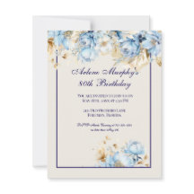 IJsblauw en Navy Floral Birthday