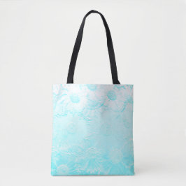 IJsblauw gegaufreerde bloemen Tote Bag