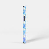 Ijsblauw geometrisch rasterpatroon monogram iPhone hoesje (Rechterkant)