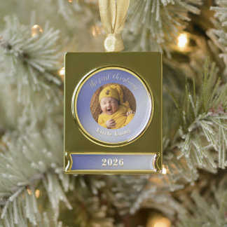 Ijsblauw glinsterend eerste kerst ornament voor de verguld banner ornament