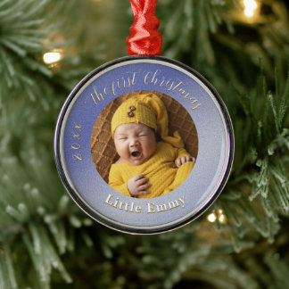 Ijsblauw glinsterende kerstboomornament voor baby' metalen ornament