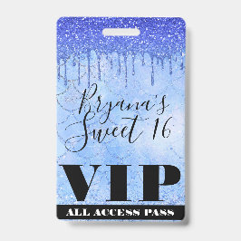 Ijsblauw Glitter Drip Zeemeermin Sweet 16 VIP Pas Badge