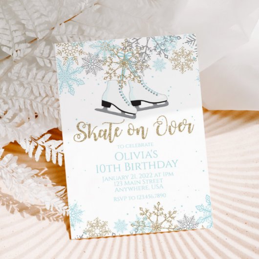 IJsblauw goud glitter snowflakes Birthday Kaart