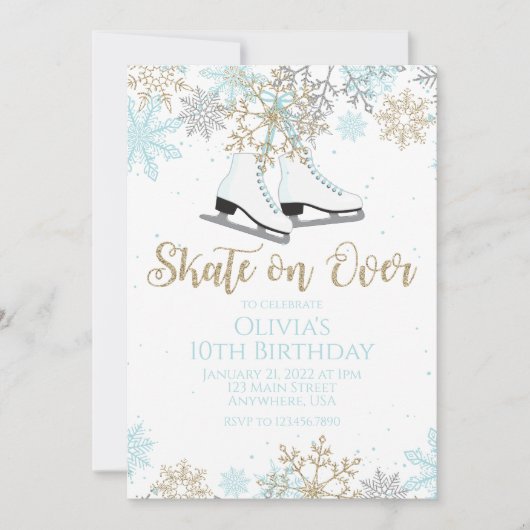 IJsblauw goud glitter snowflakes Birthday Kaart (Voorkant)