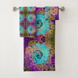 Ijsblauw Groovy Abstract Retro Vloeibare Draaikolk Bad Handdoek