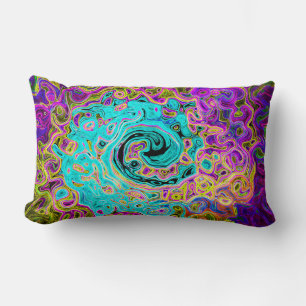 Ijsblauw Groovy Abstract Retro Vloeibare Draaikolk Kussen