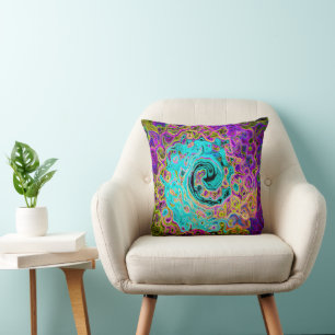 Ijsblauw Groovy Abstract Retro Vloeibare Draaikolk Kussen