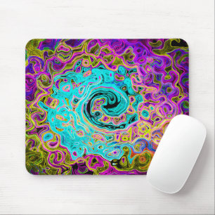 Ijsblauw Groovy Abstract Retro Vloeibare Draaikolk Muismat