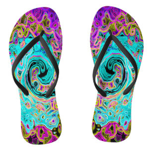 Ijsblauw Groovy Abstract Retro Vloeibare Draaikolk Teenslippers
